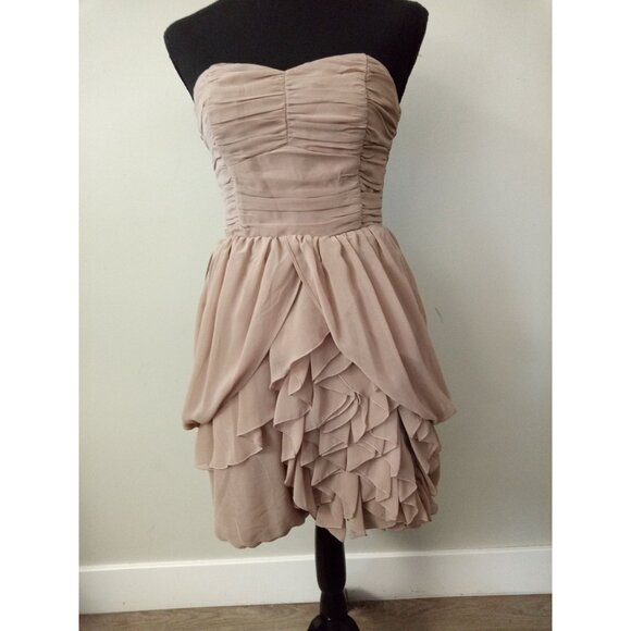 H&M Tan Ruffle Strapless Mini Dress Size 6 - Picture 1 of 5